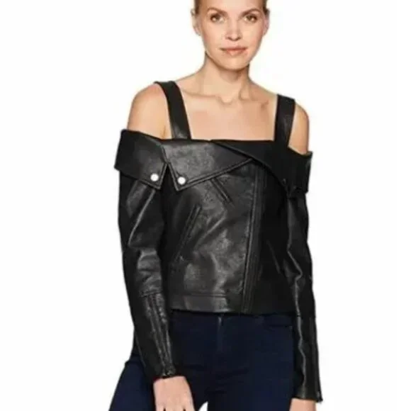 NWT BCBGMAXAZRIA Clyde Faux Leather Moto Jacket Top in Black XS - Picture 2 of 7